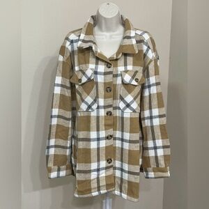 Member’s Mark Women’s Brown & Ivory Plaid Button Up Long Sleeve Shacket s XXL